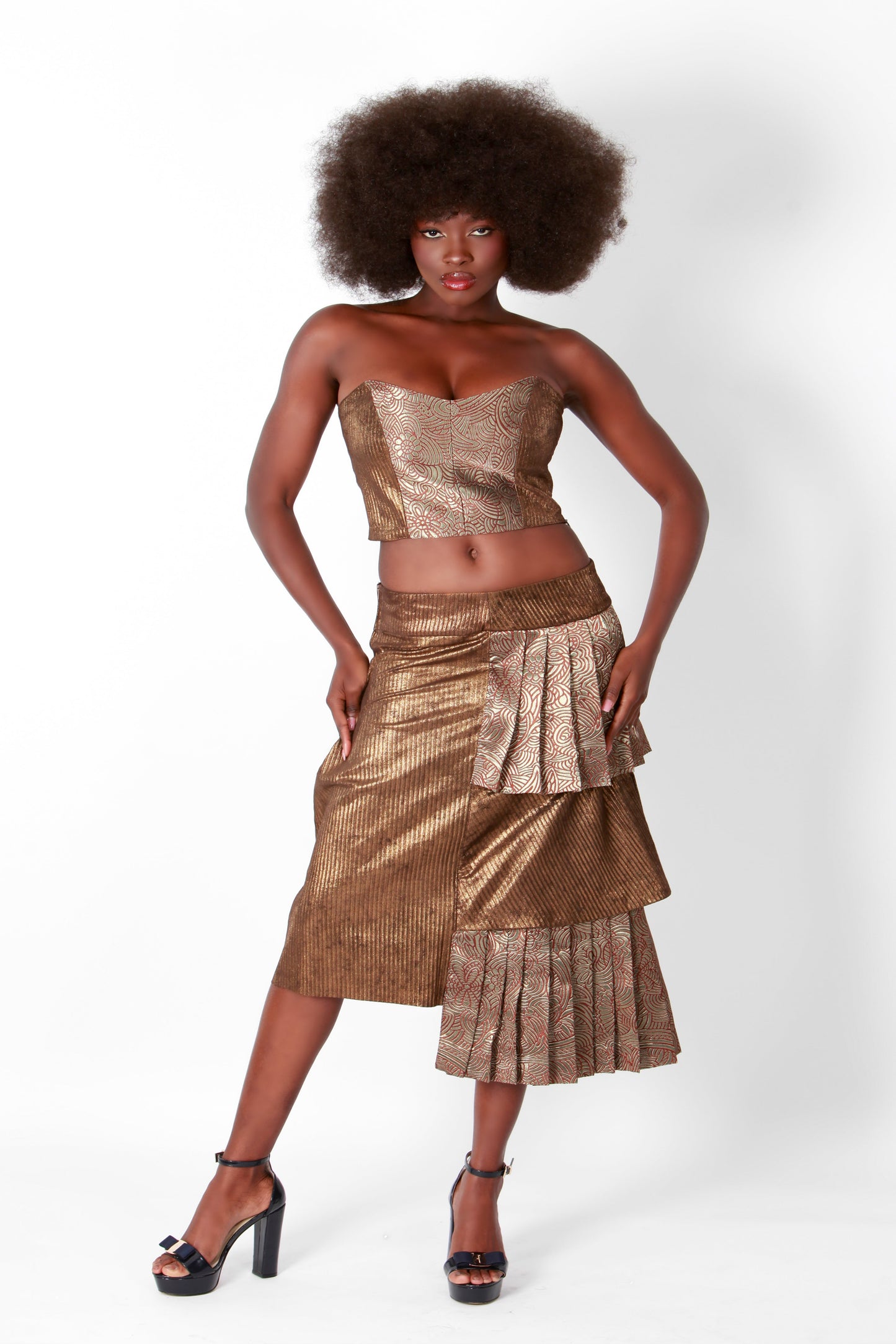 Gold and Brown Printed Brocade Skirt