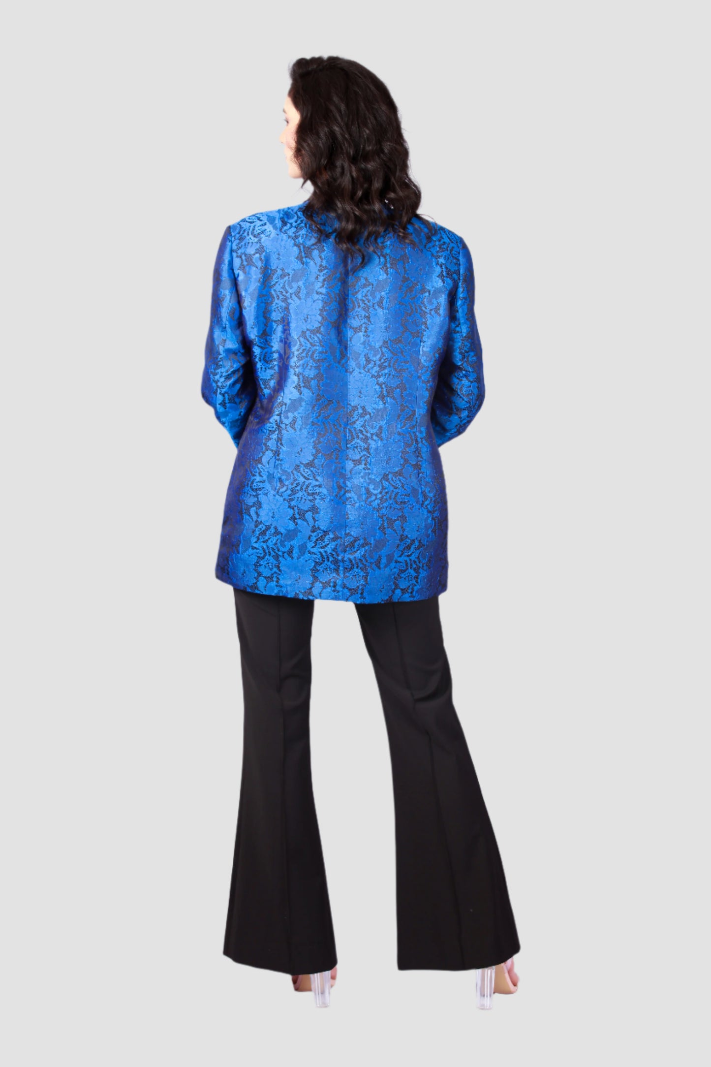 Blazer croisé en brocart de soie bleu
