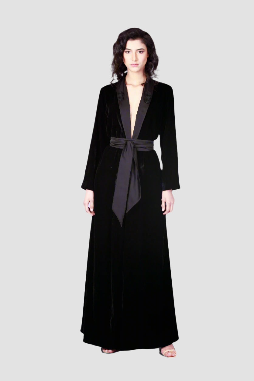 Black Velvet Kimono with Handmade Details