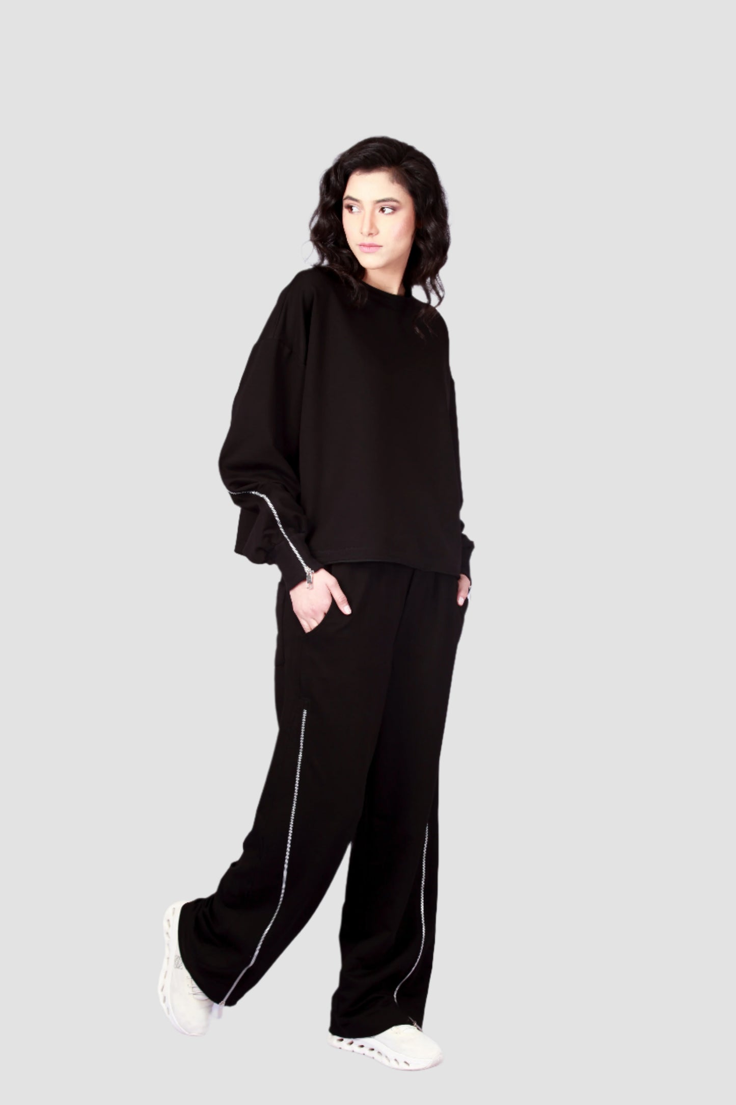 Black Sweatshirt with Zip-up Sleeves