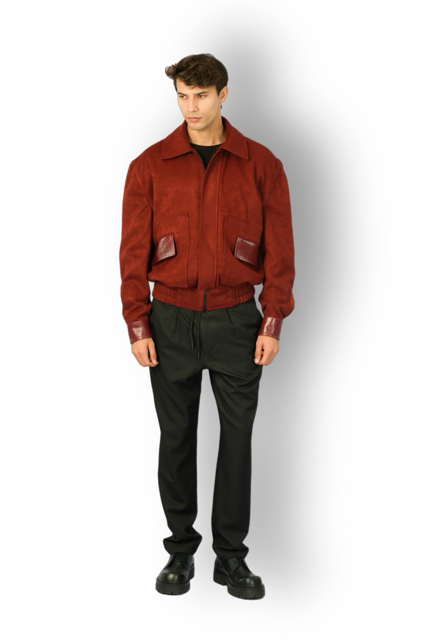 Brick Red Cashmere Jacket with Moroccan Leather Details