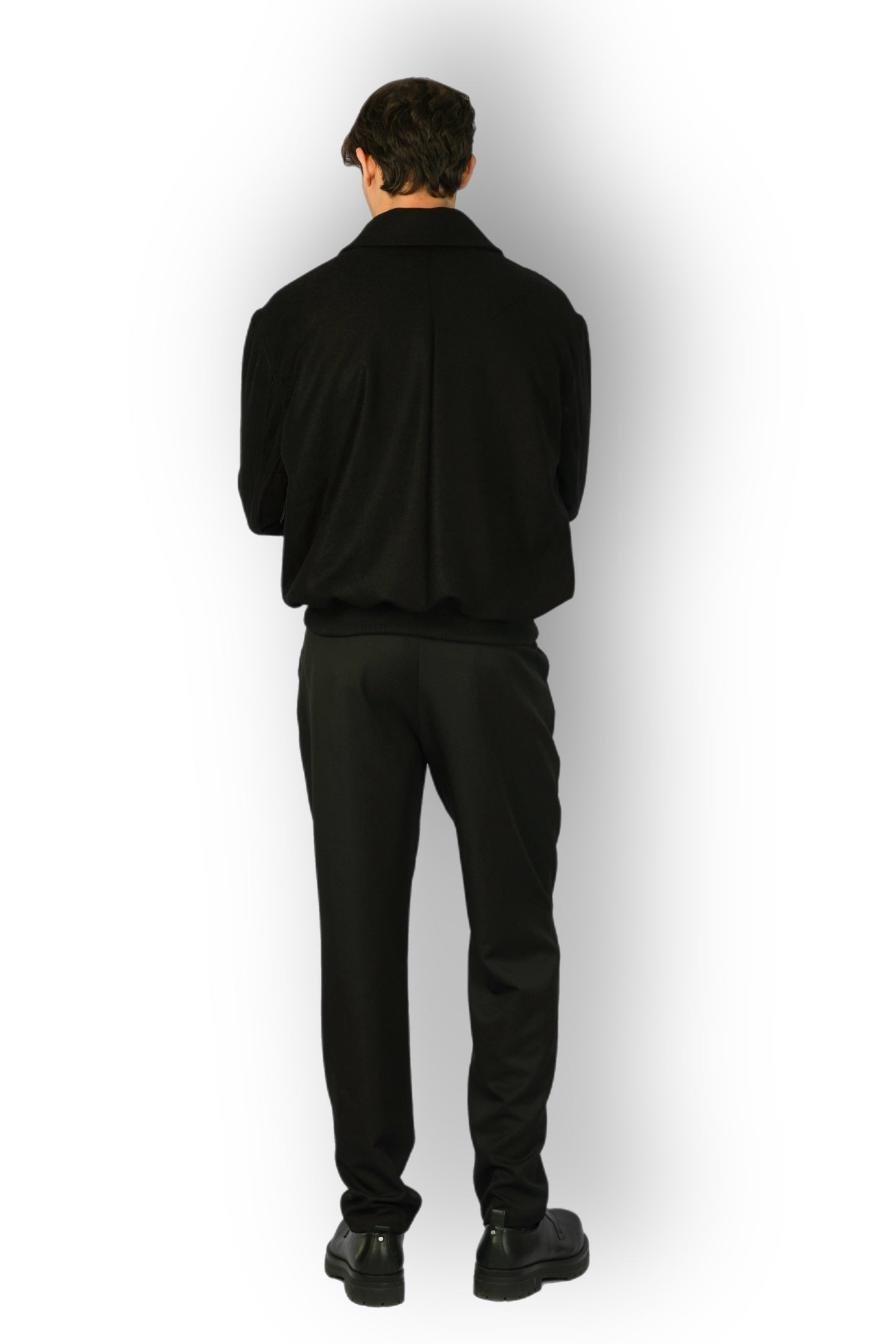 Black Cashmere Jacket with Moroccan Leather Details