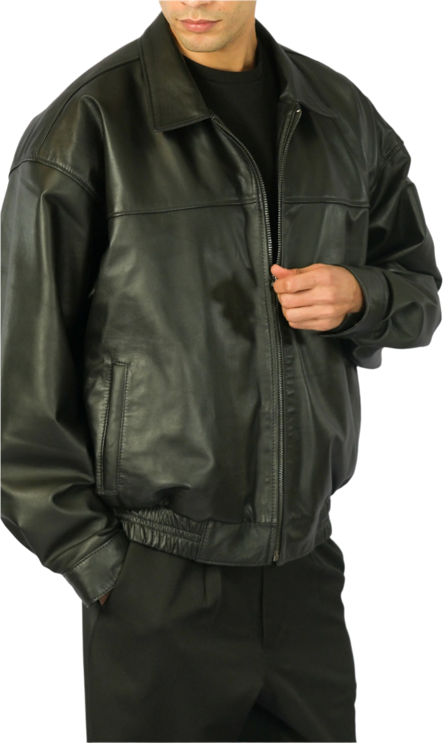 Black Leather Zipped Jacket