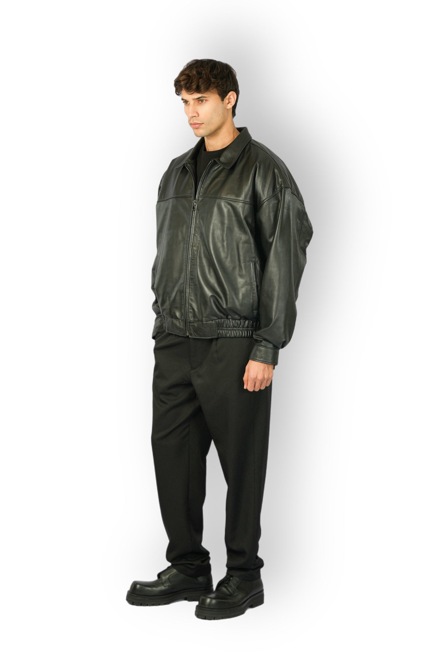 Black Leather Zipped Jacket