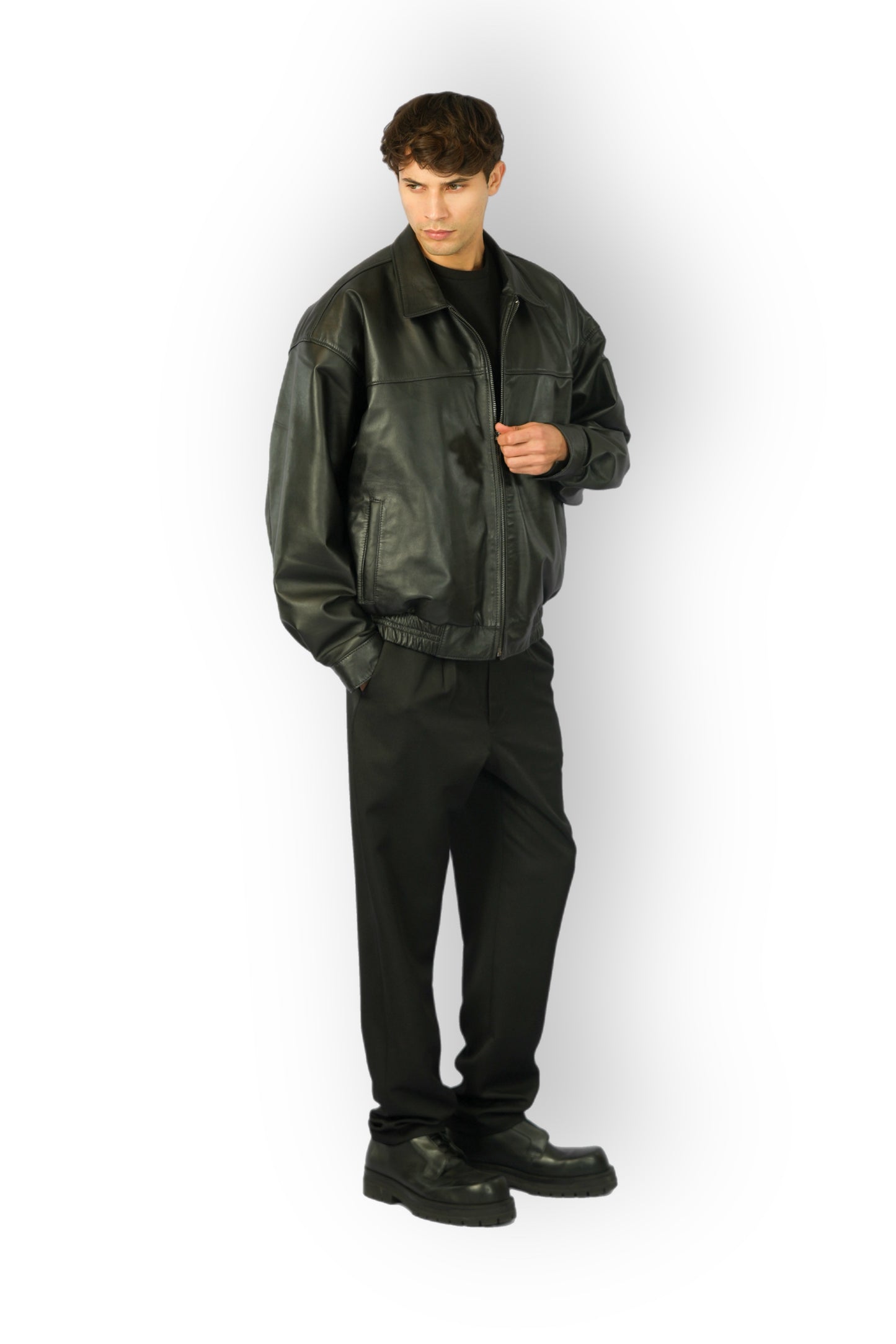 Black Leather Zipped Jacket