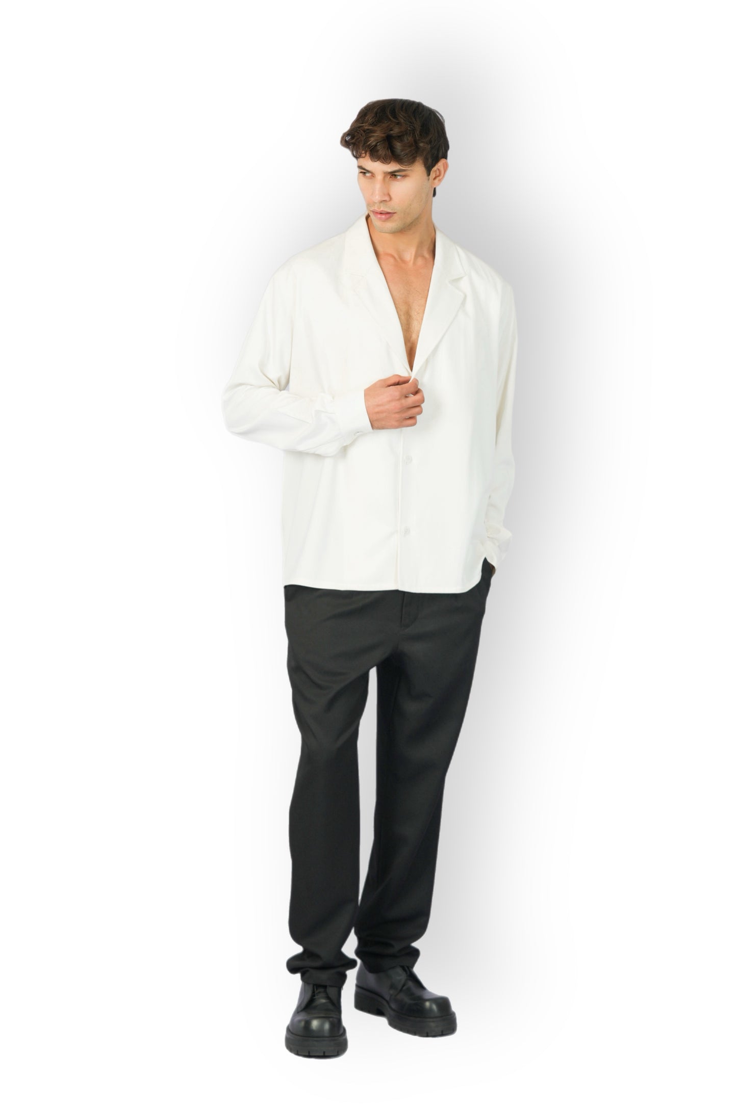 White Cotton Satin Overshirt