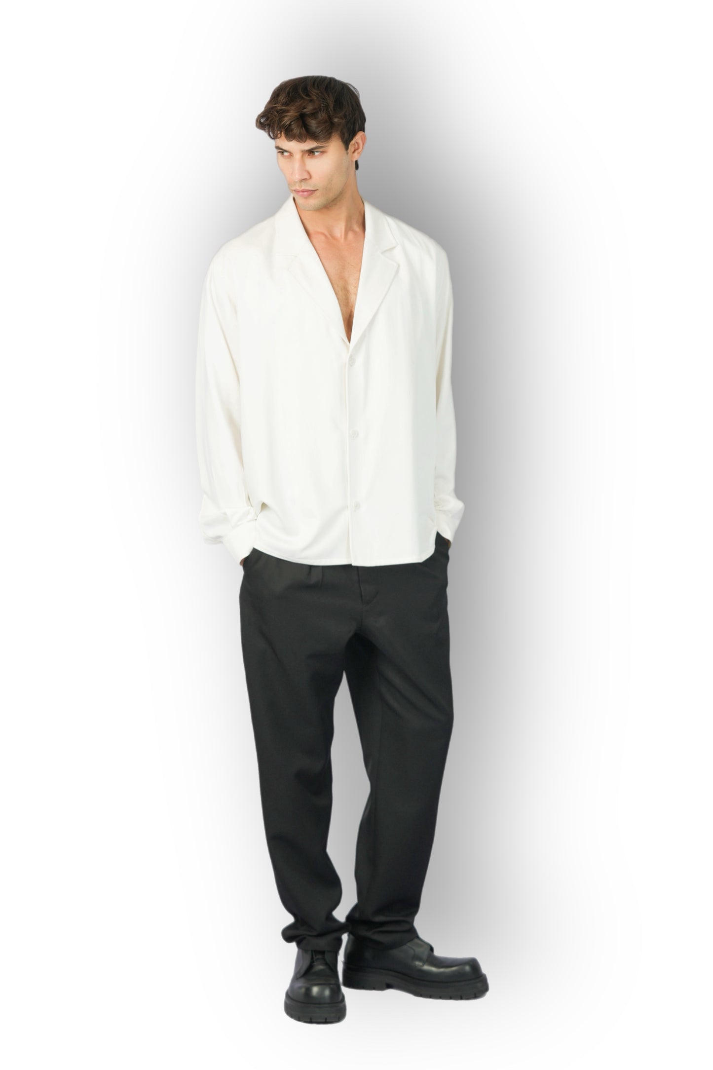 White Cotton Satin Overshirt