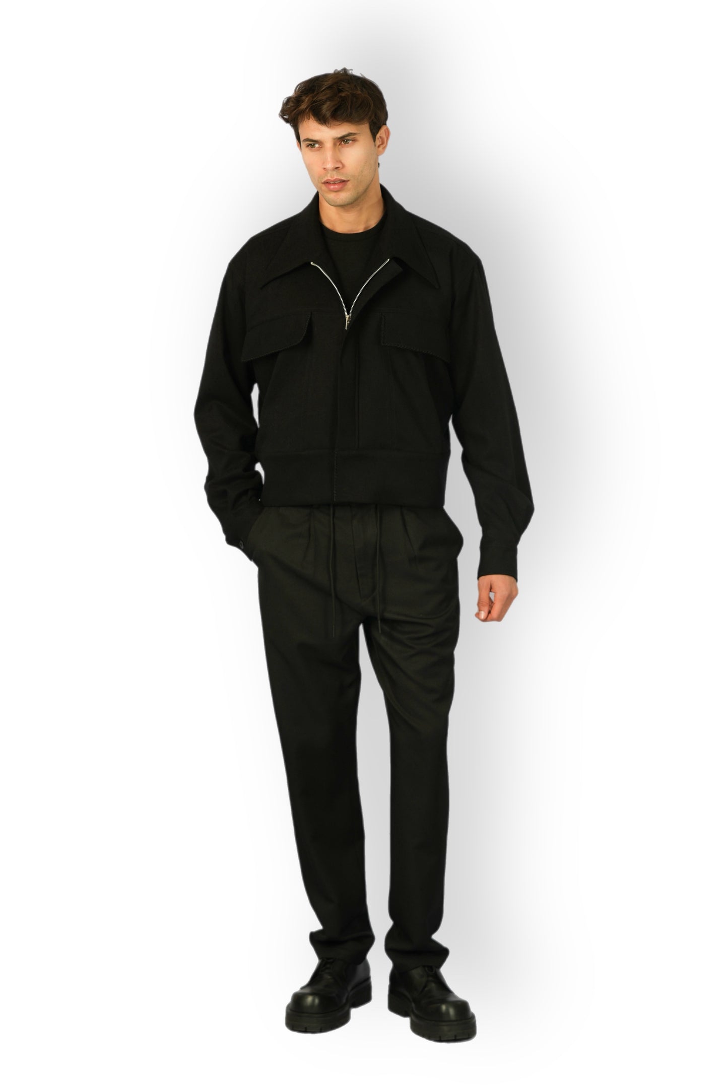 Black Cashmere Jacket with Zip