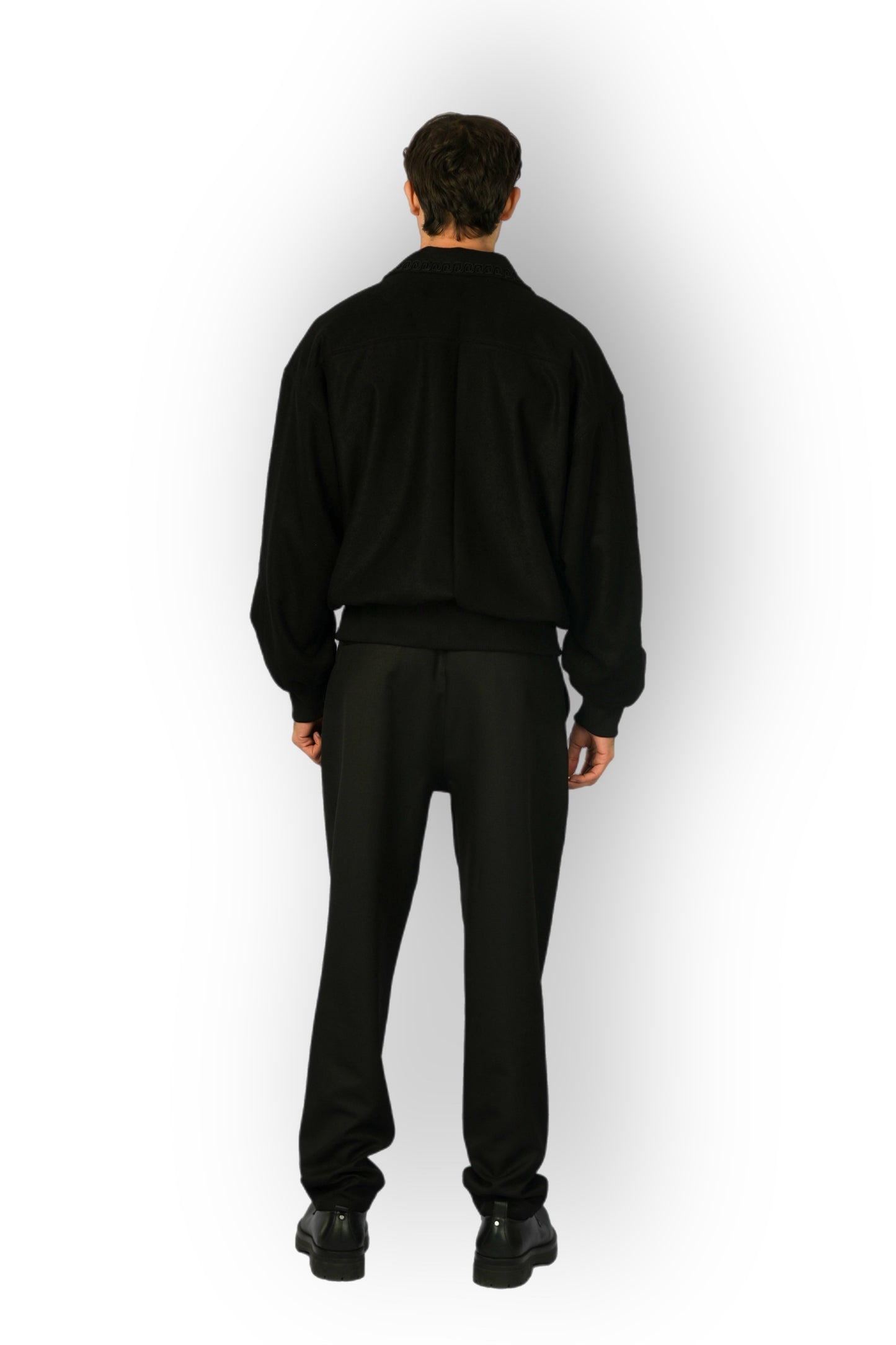 Black Cashmere Jacket with Zip, Handmade Detail on Collar and Pockets