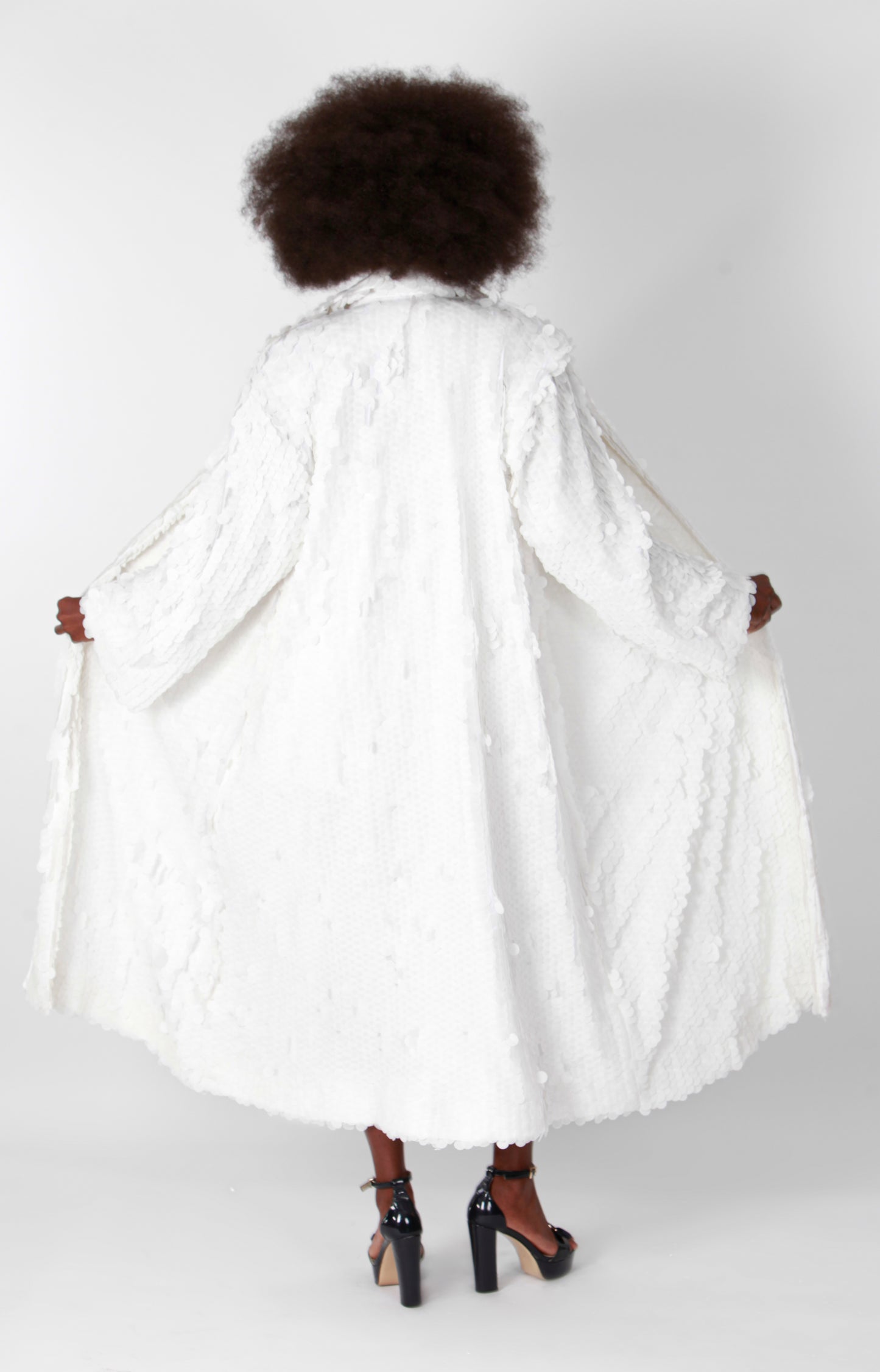 White Long Sequin Coat