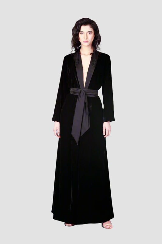 Black Velvet Kimono with Handmade Details
