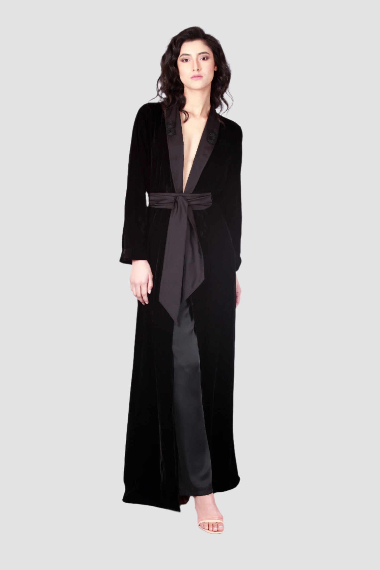 Black Velvet Kimono with Handmade Details