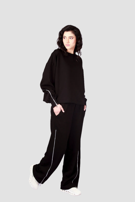 Black Sweatshirt with Zip-up Sleeves