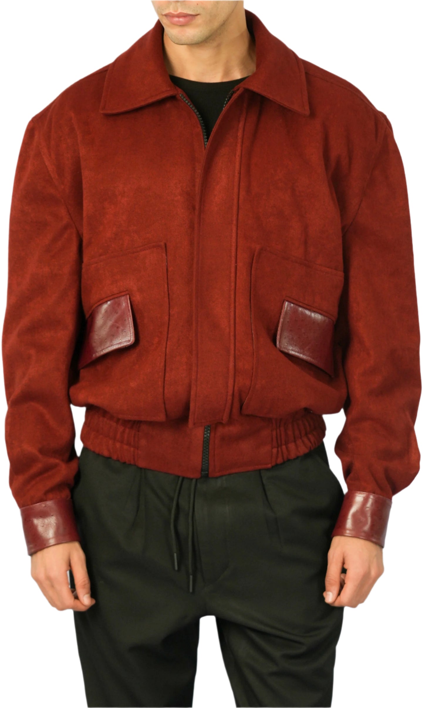 Brick Red Cashmere Jacket with Moroccan Leather Details