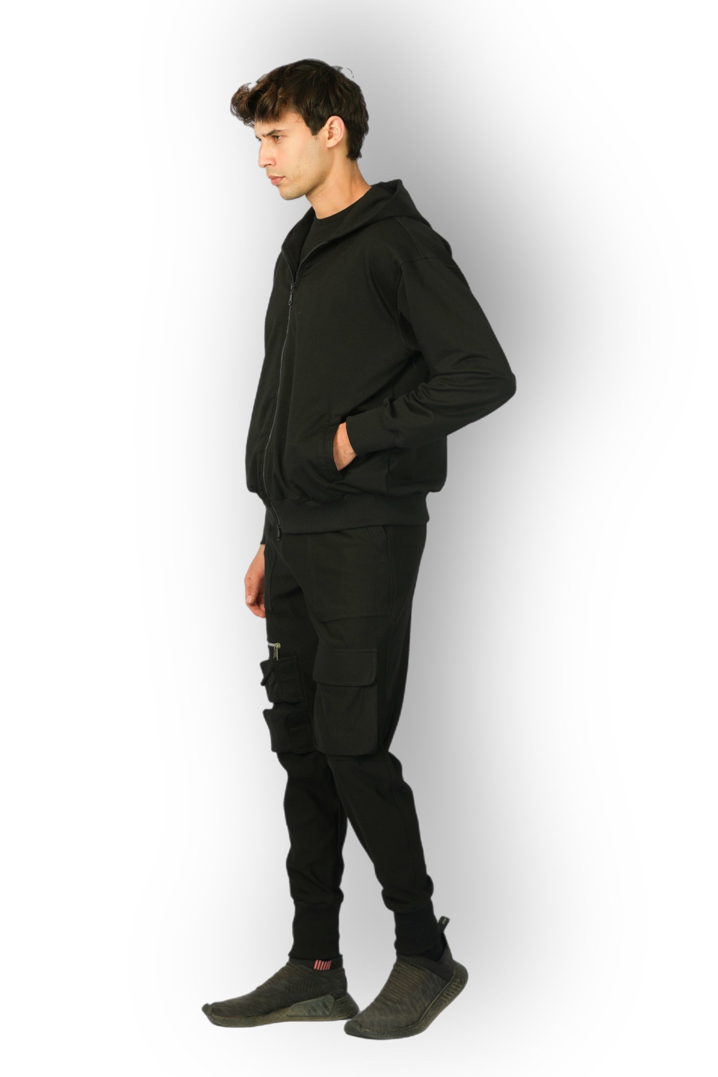 Pantalon de survêtement noir avec poches et fermeture éclair