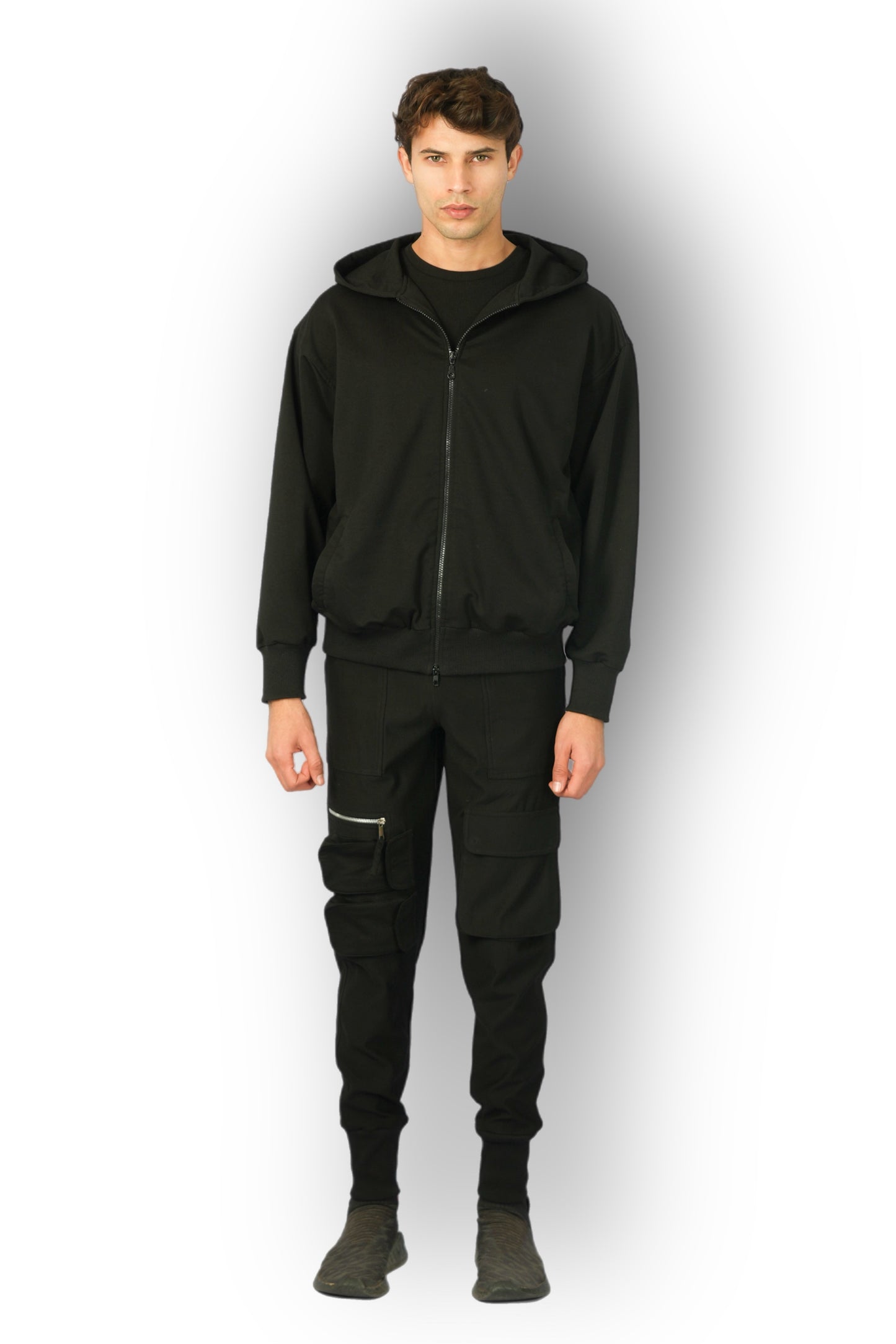 Pantalon de survêtement noir avec poches et fermeture éclair