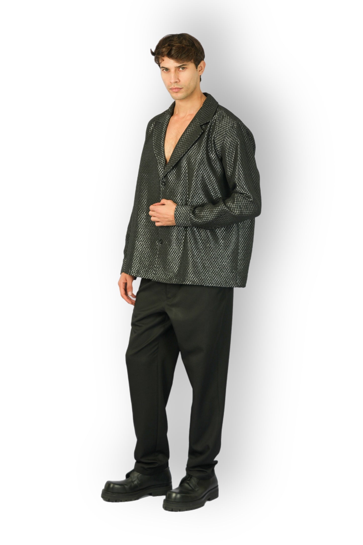 Surchemise en coton damier noir et argent