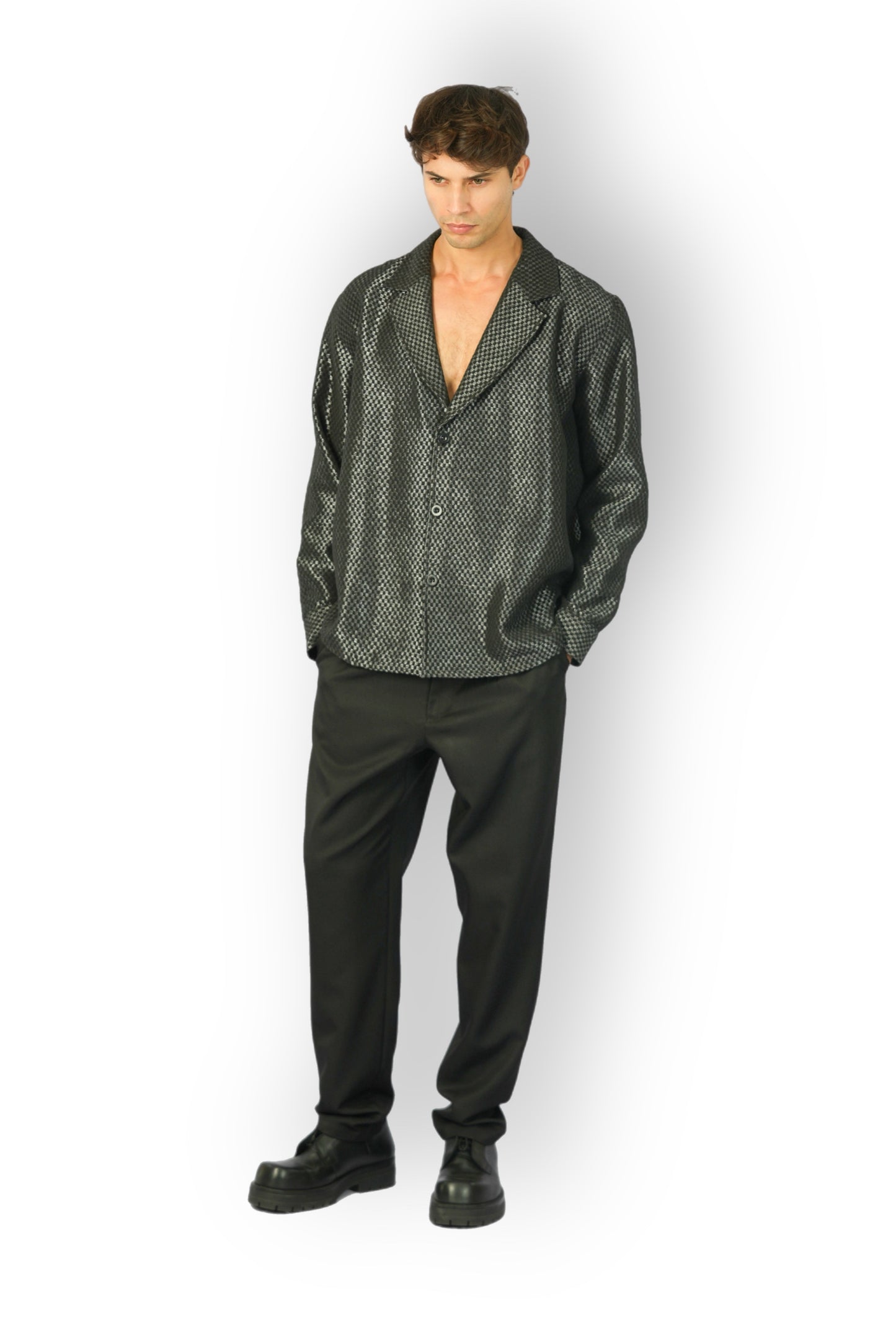 Surchemise en coton damier noir et argent