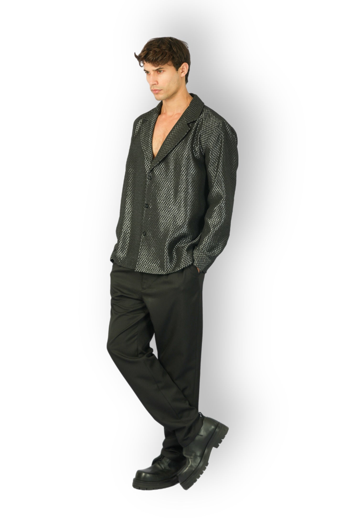 Surchemise en coton damier noir et argent