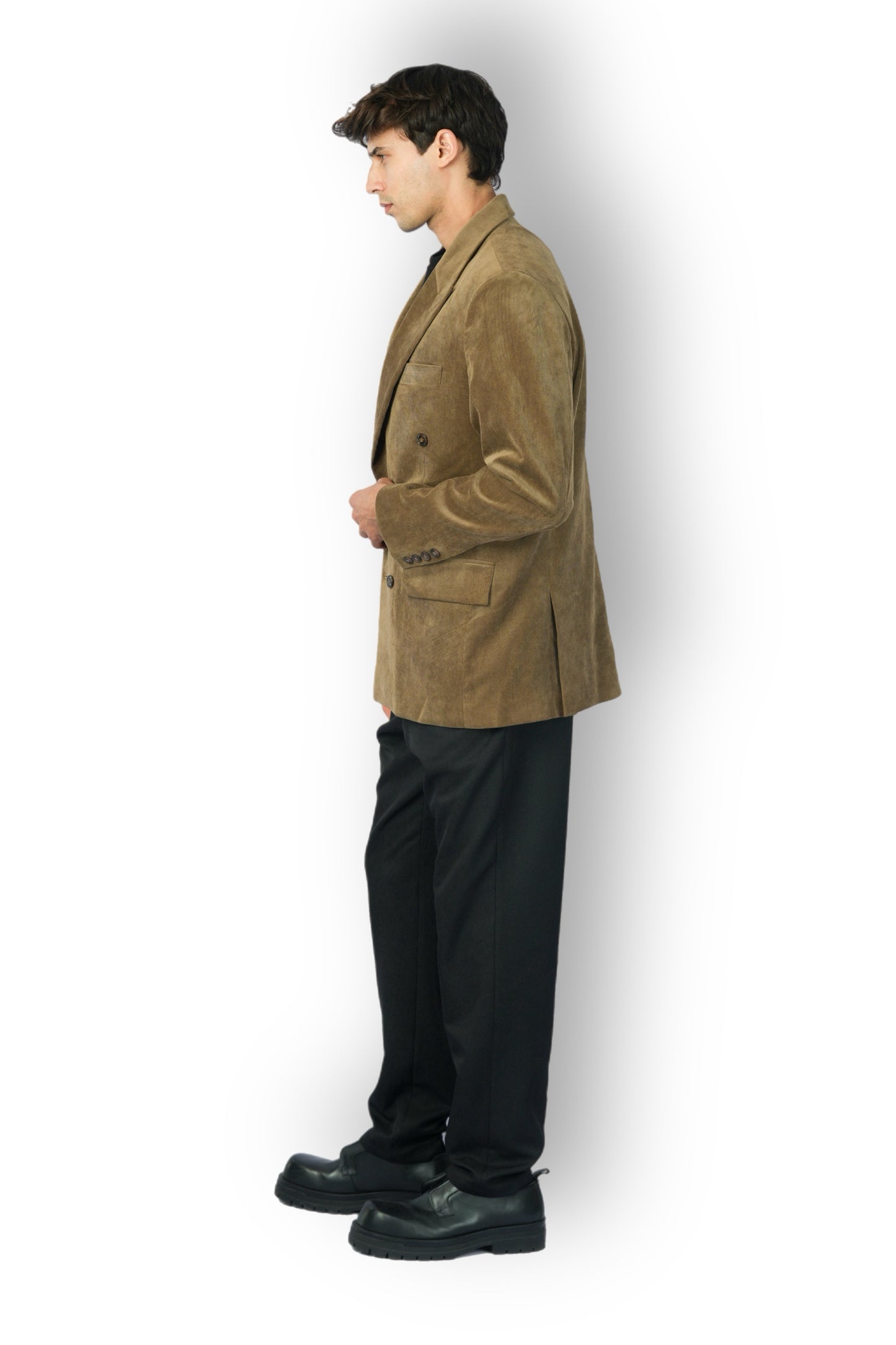 Blazer croisé en daim camel 