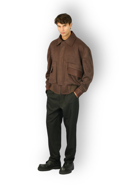 Brown Cashmere Jacket with Moroccan Leather Details