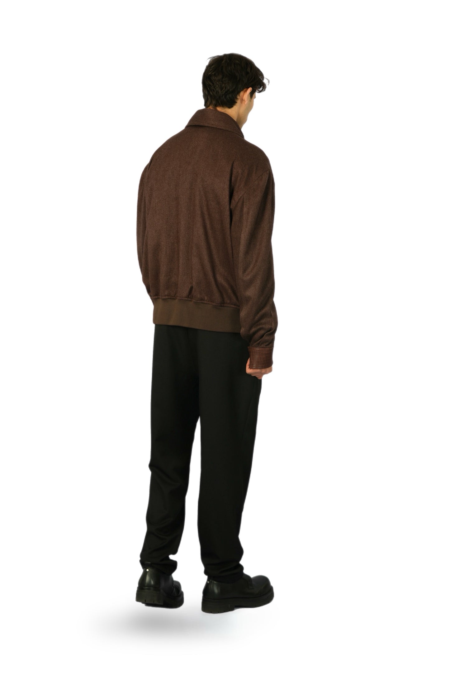 Brown Cashmere Jacket with Moroccan Leather Details