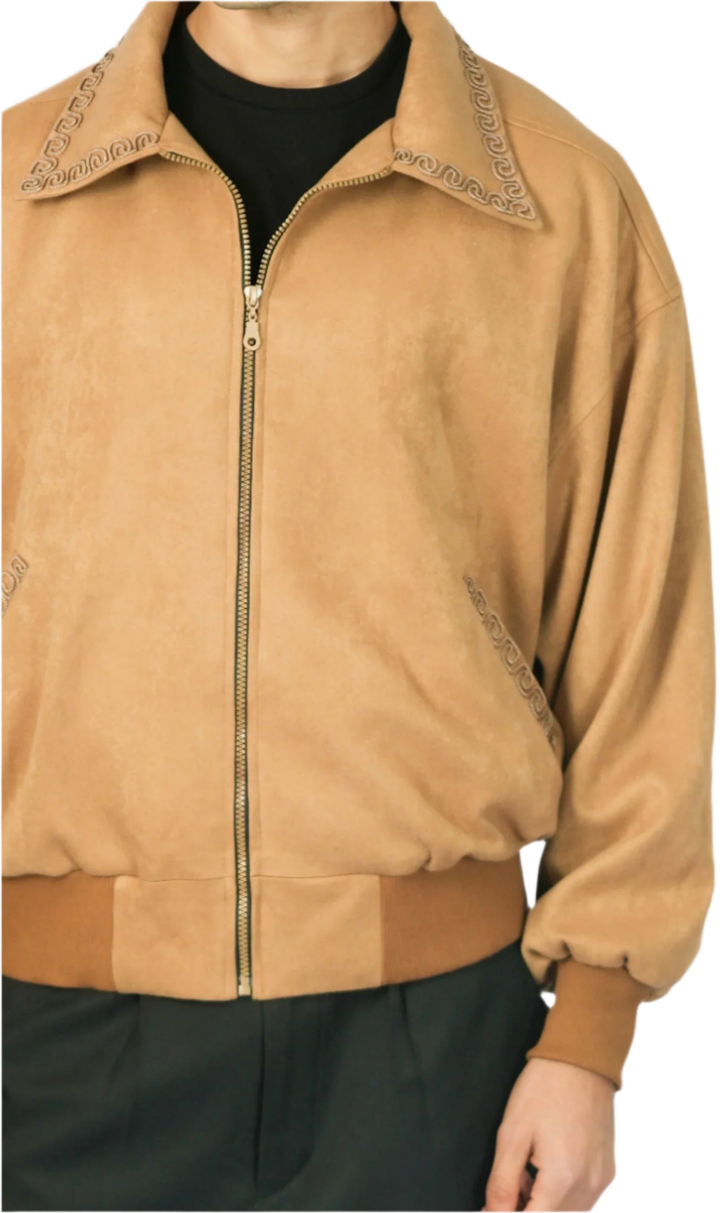 Veste en cachemire beige caramel avec détails faits main sur le col et les poches