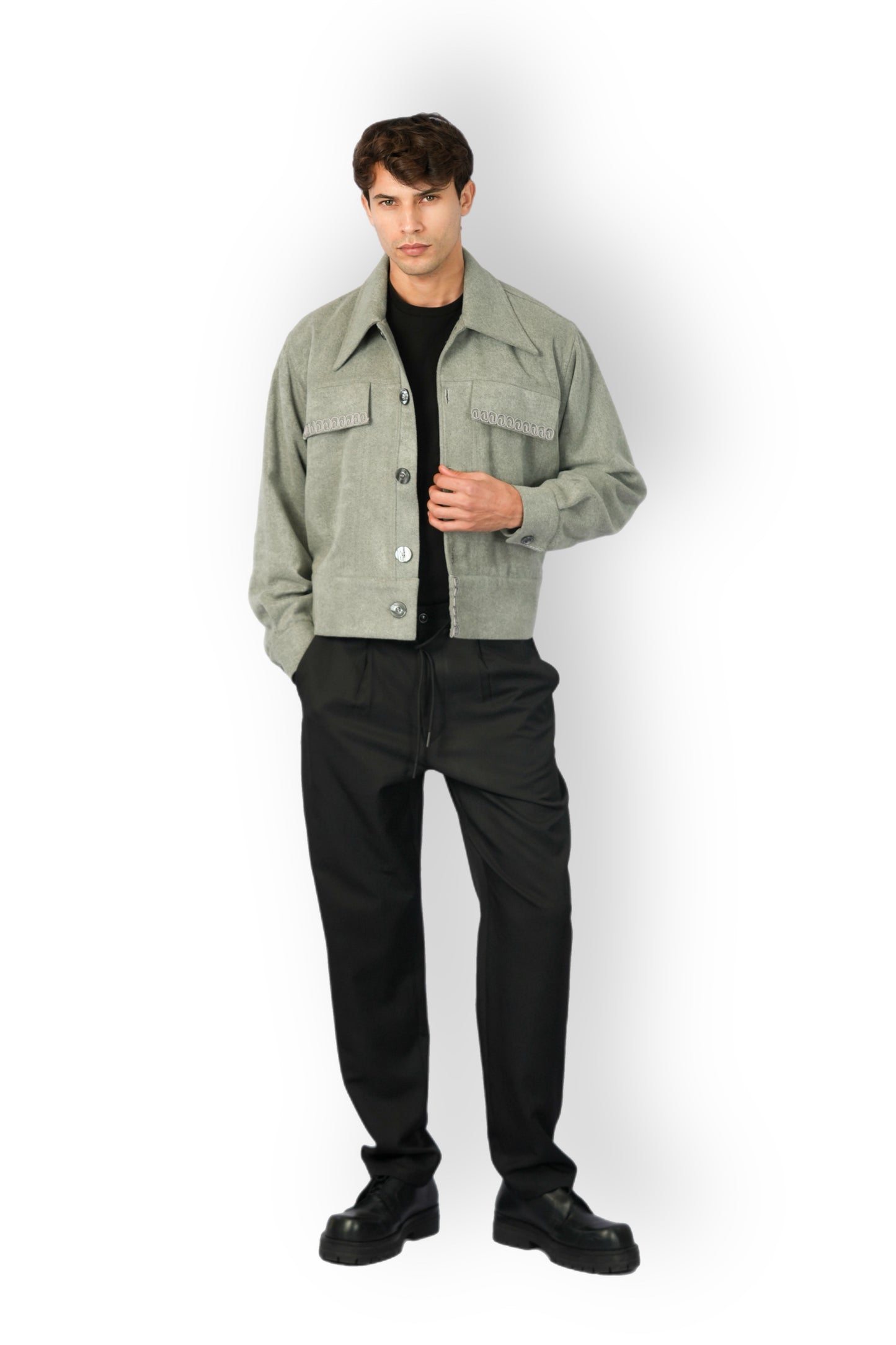 Grey Cashmere Jacket with Buttons