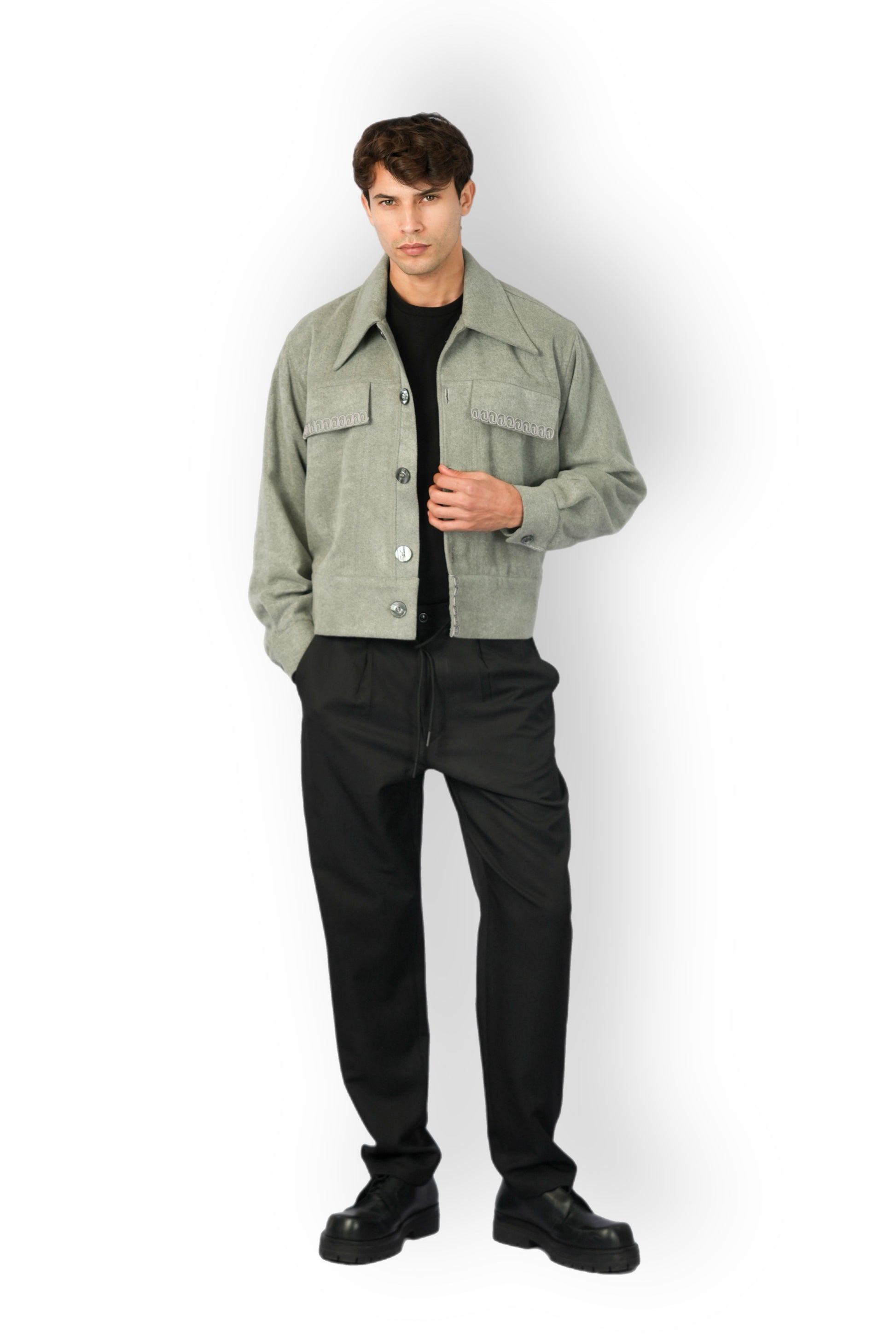 Grey Cashmere Jacket with Buttons
