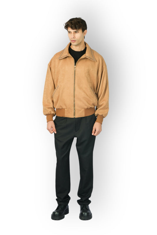 Caramel Beige Cashmere Jacket With Handmade Detail on Collar and Pockets
